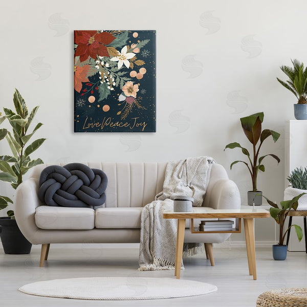 Stupell Industries Andrea Jasid Grassi | Love Peace Joy Winter Florals Seasonal Sentiment Wall Art