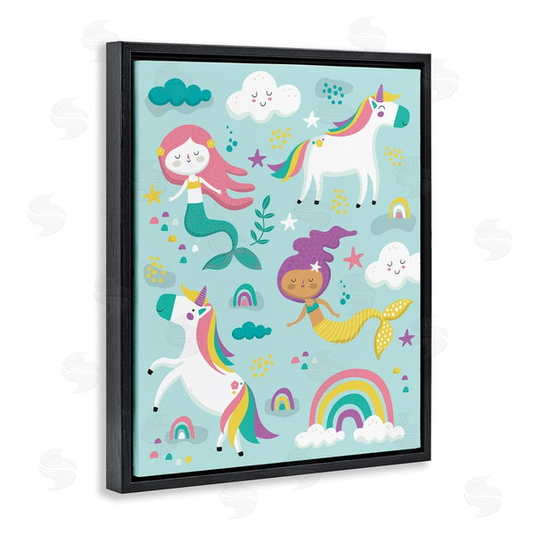 Stupell Industries Andrea Jasid Grassi | Mermaid And Unicorn Rainbow Collage Kids' Fantasy Illustration Wall Art
