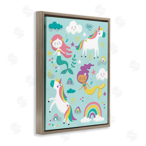 Stupell Industries Andrea Jasid Grassi | Mermaid And Unicorn Rainbow Collage Kids' Fantasy Illustration Wall Art