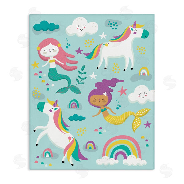 stupell industries Andrea Jasid Grassi | Mermaid and Unicorn Rainbow Collage Kids' Fantasy Illustration Wall Art