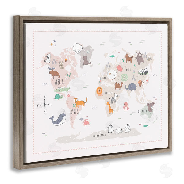 Stupell Industries Andrea Jasid Grassi | Native Wildlife Animals Countries World Map Education Wall Art