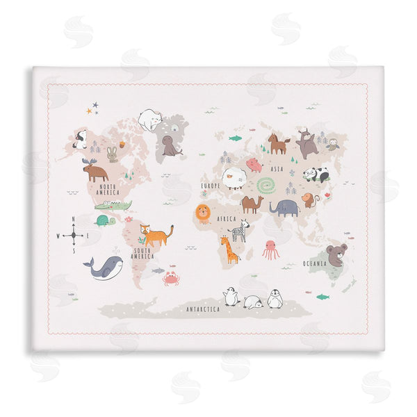 stupell industries Andrea Jasid Grassi | Native Wildlife Animals Countries World Map Education Wall Art