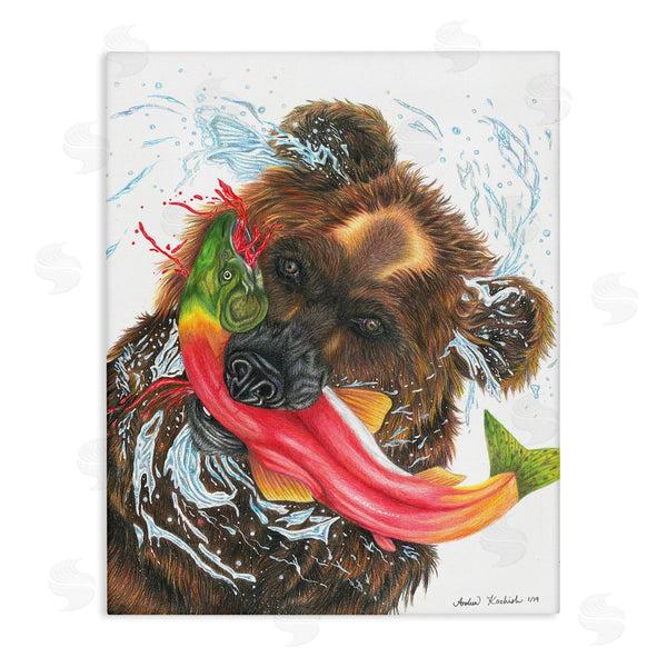 stupell industries Andrea Kochish | Brown Bear Hunting River Fish Forest Animal Kingdom Wall Art