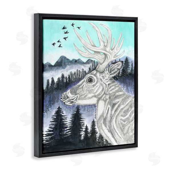 Stupell Industries Andrea Kochish | Elk Pencil Pattern Portrait Blue Mountain Forest Landscape Wall Art