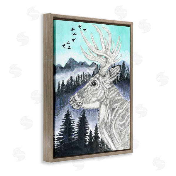 Stupell Industries Andrea Kochish | Elk Pencil Pattern Portrait Blue Mountain Forest Landscape Wall Art