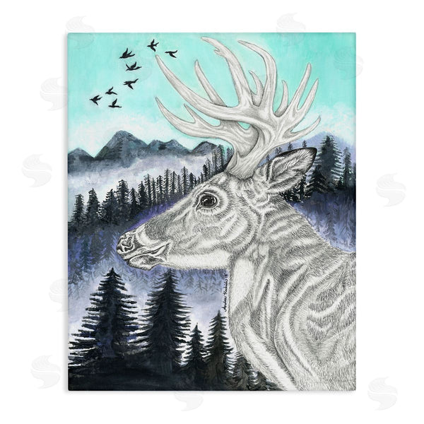 stupell industries Andrea Kochish | Elk Pencil Pattern Portrait Blue Mountain Forest Landscape Wall Art