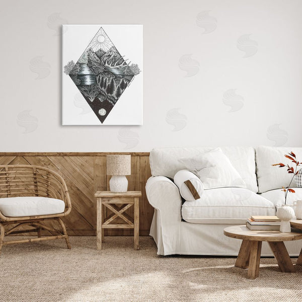 Stupell Industries Andrea Kochish | Geometric Forest Elk Portrait Day Night Abstract Reflection Wall Art