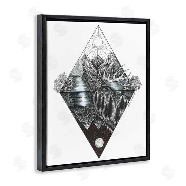 Stupell Industries Andrea Kochish | Geometric Forest Elk Portrait Day Night Abstract Reflection Wall Art