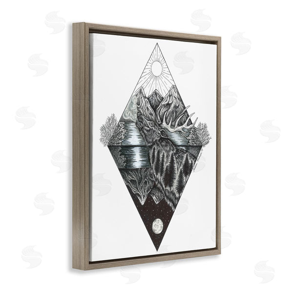 Stupell Industries Andrea Kochish | Geometric Forest Elk Portrait Day Night Abstract Reflection Wall Art