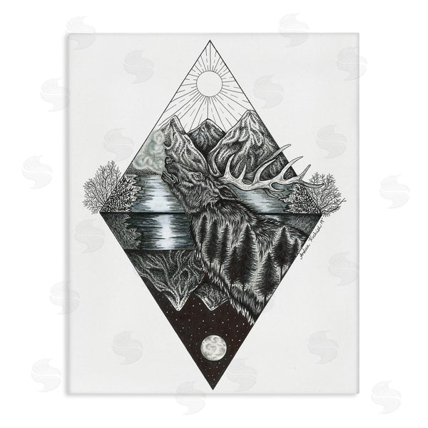 stupell industries Andrea Kochish | Geometric Forest Elk Portrait Day Night Abstract Reflection Wall Art