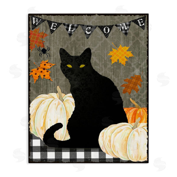 stupell industries Andrea Tachiera | Black Cat Halloween Welcome Wall Art