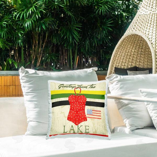 Stupell Industries Andrea Tachiera | Greetings From Lake Printed Throw Pillow
