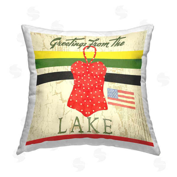 stupell industries Andrea Tachiera | Greetings From Lake Printed Throw Pillow
