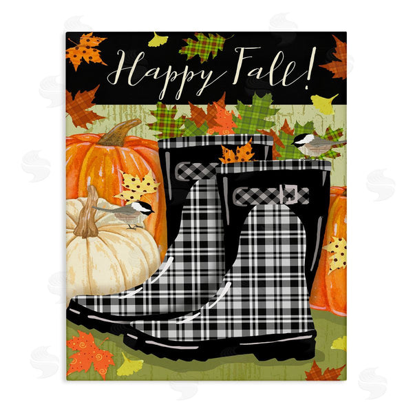 stupell industries Andrea Tachiera | Happy Fall Phrase Black Rainboots and Pumpkins
