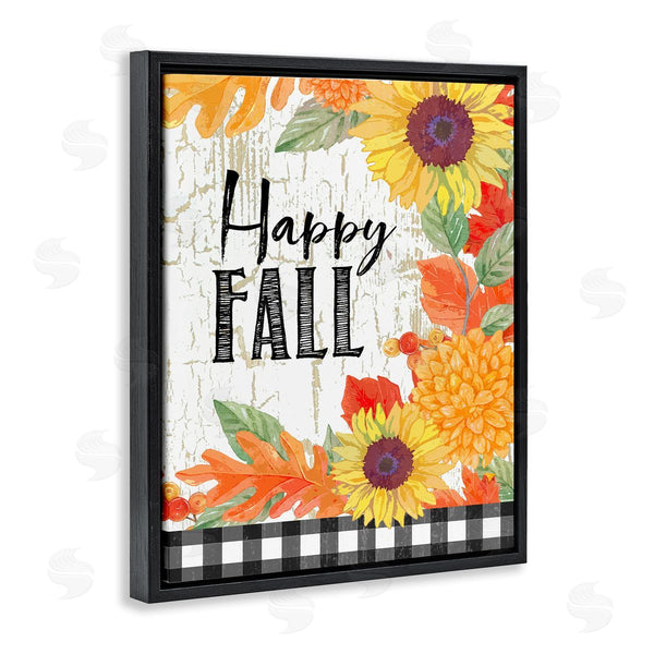 Stupell Industries Andrea Tachiera | Happy Fall Phrase Checkered Plaid Sunflower Floral