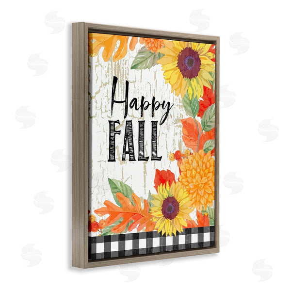 Stupell Industries Andrea Tachiera | Happy Fall Phrase Checkered Plaid Sunflower Floral