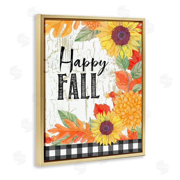 Stupell Industries Andrea Tachiera | Happy Fall Phrase Checkered Plaid Sunflower Floral