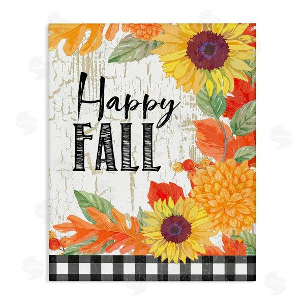 stupell industries Andrea Tachiera | Happy Fall Phrase Checkered Plaid Sunflower Floral