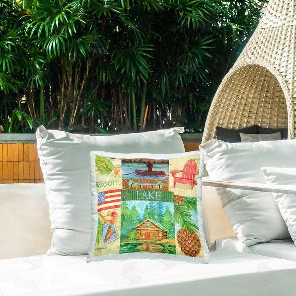 Stupell Industries Andrea Tachiera | Lake Cabin Patchwork Printed Throw Pillow