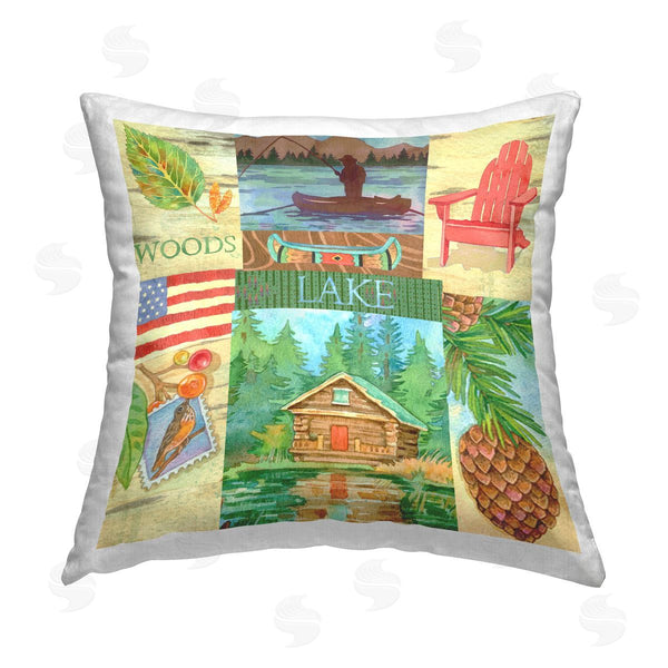 stupell industries Andrea Tachiera | Lake Cabin Patchwork Printed Throw Pillow
