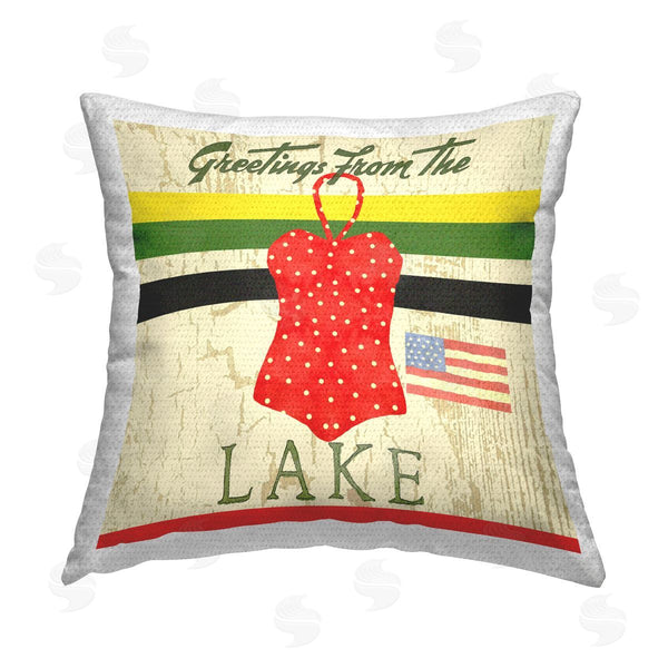 Stupell Industries Andrea Tachiera | Lake Greetings Swimsuit Printed Throw Pillow