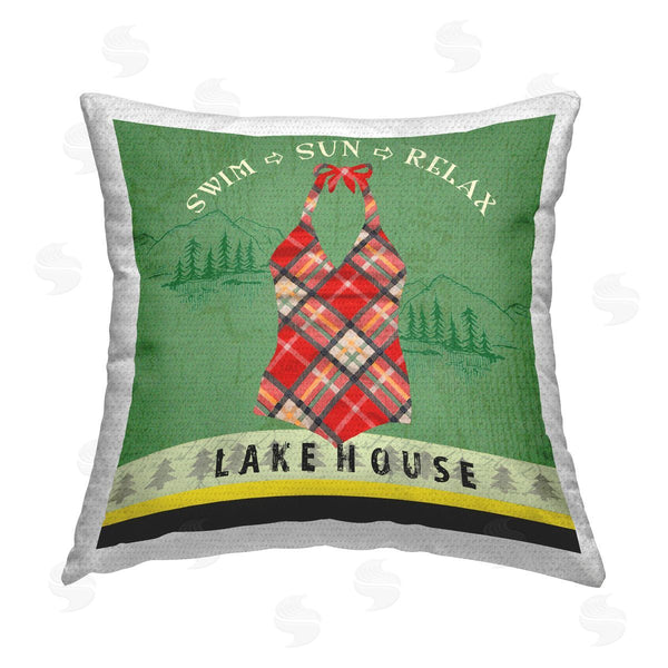 Stupell Industries Andrea Tachiera | Lake House Swimsuit Printed Throw Pillow