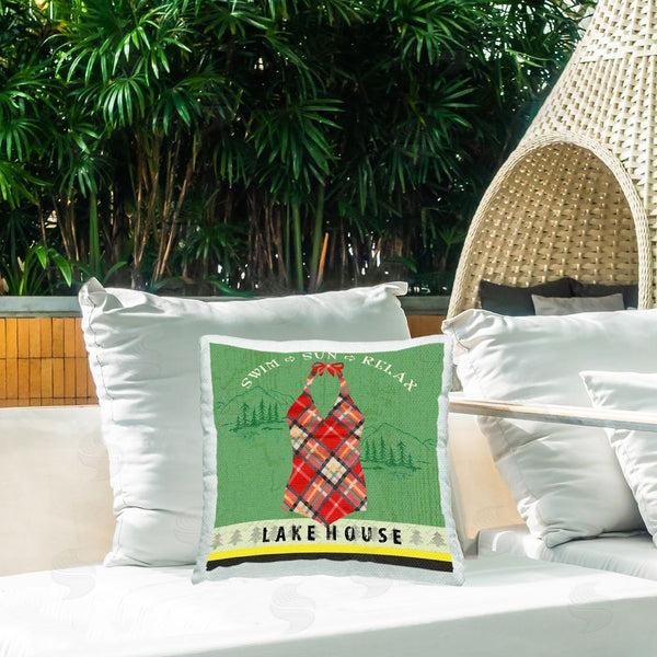 Stupell Industries Andrea Tachiera | Lake House Swimsuit Printed Throw Pillow