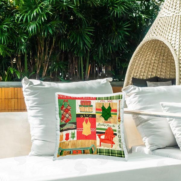 Stupell Industries Andrea Tachiera | Lakeside Beach Patchwork Printed Throw Pillow