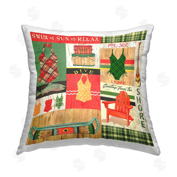 stupell industries Andrea Tachiera | Lakeside Beach Patchwork Printed Throw Pillow