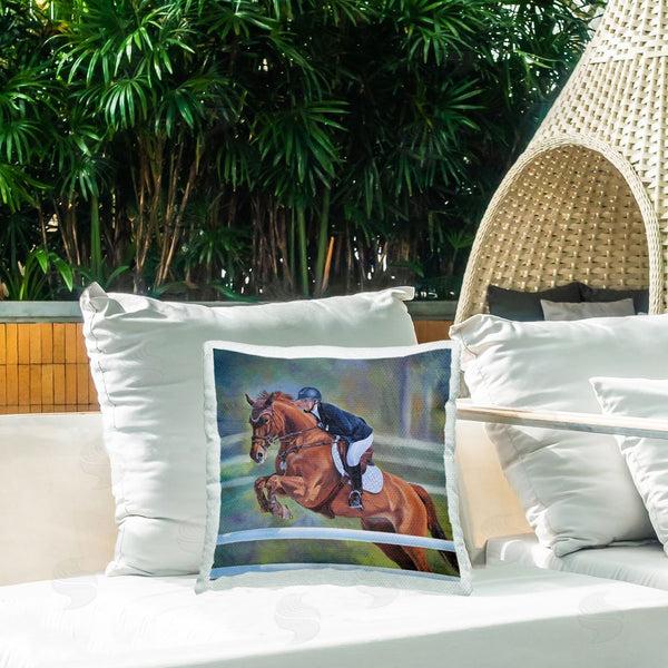 Stupell Industries Andrew Kiss | Jockey Jumping Hurdles Printed Throw Pillow