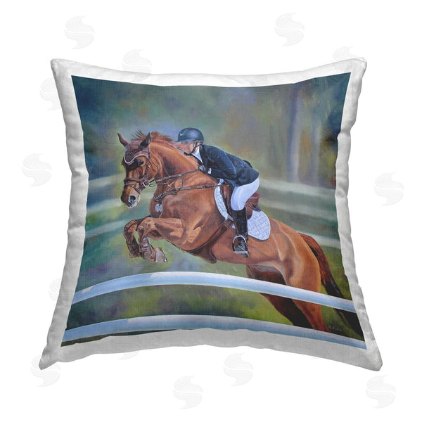 stupell industries Andrew Kiss | Jockey Jumping Hurdles Printed Throw Pillow