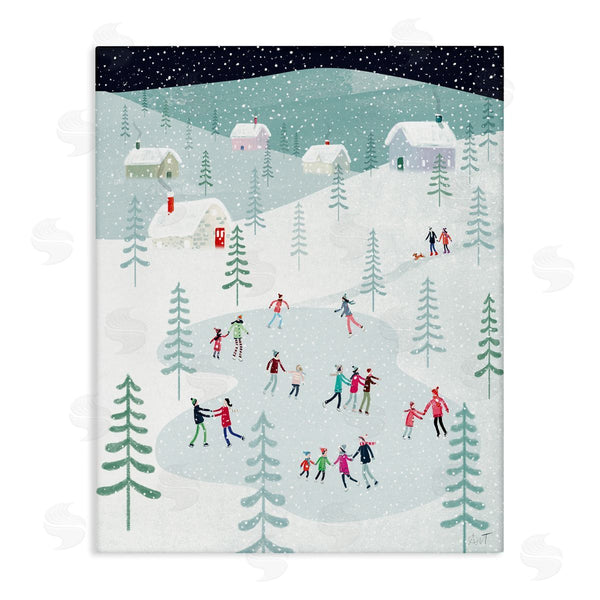 stupell industries Andrew Thornton | Ice Skating Families Snowfall Wall Art