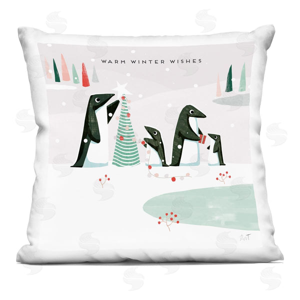 stupell industries Andrew Thornton | Warm Winter Wishes Penguins Printed Throw Pillow