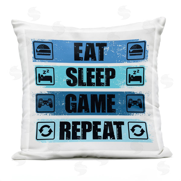 Stupell Industries Angela Nickeas | Eat Sleep Game Repeat Blue Phrase Printed Throw Pillow