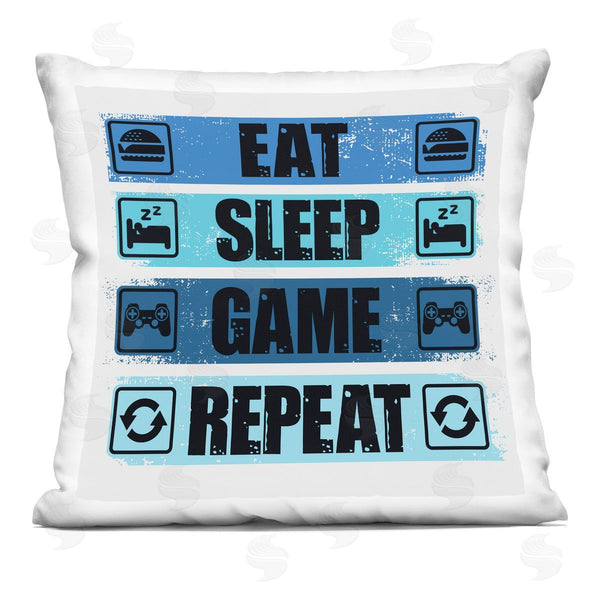 stupell industries Angela Nickeas | Eat Sleep Game Repeat Blue Phrase Printed Throw Pillow
