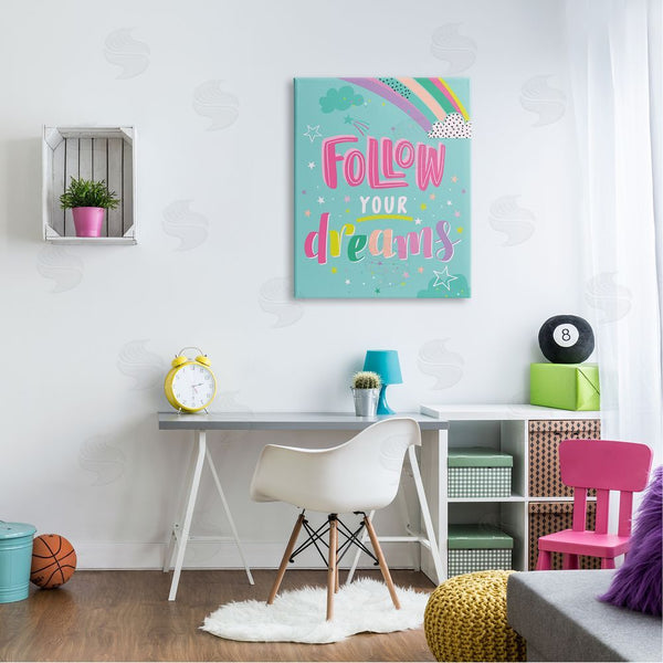 Stupell Industries Angela Nickeas | Follow Your Dreams Bright Whimsical Patterned Rainbow Stars Wall Art