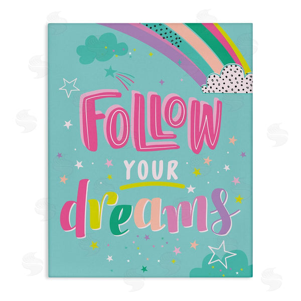 stupell industries Angela Nickeas | Follow Your Dreams Bright Whimsical Patterned Rainbow Stars Wall Art