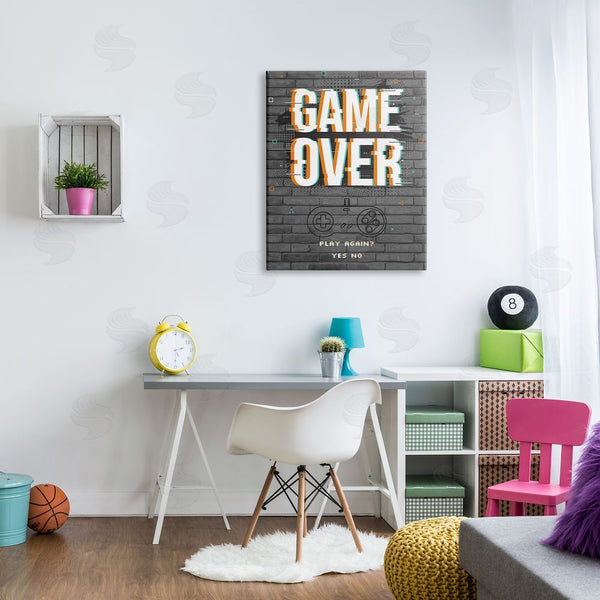 Stupell Industries Angela Nickeas | Game Over Gamer Phrase Retro Controller Brick Pattern Wall Art