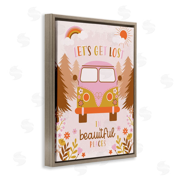 Stupell Industries Angela Nickeas | Let's Get Lost Phrase Adventure Peace Flowers Van Wall Art
