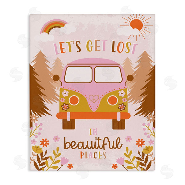 stupell industries Angela Nickeas | Let's Get Lost Phrase Adventure Peace Flowers Van Wall Art