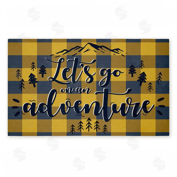 stupell industries Angela Nickeas | Let's Go Adventure Yellow Plaid Non-Woven Door Mat
