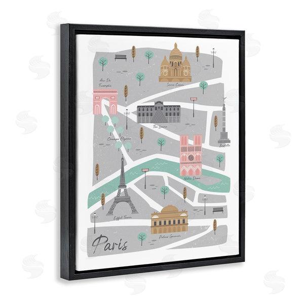 Stupell Industries Angela Nickeas | Paris Landmark Map French City Illustration Pink Grey Wall Art