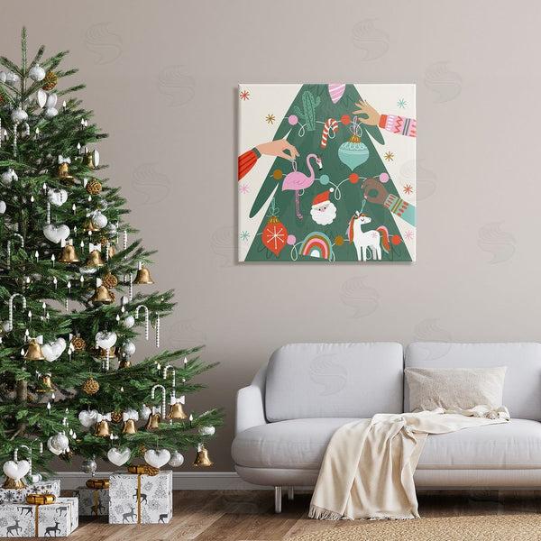 Stupell Industries Angela Nickeas | People Decorating Christmas Fir Tree Cheerful Ornaments Wall Art