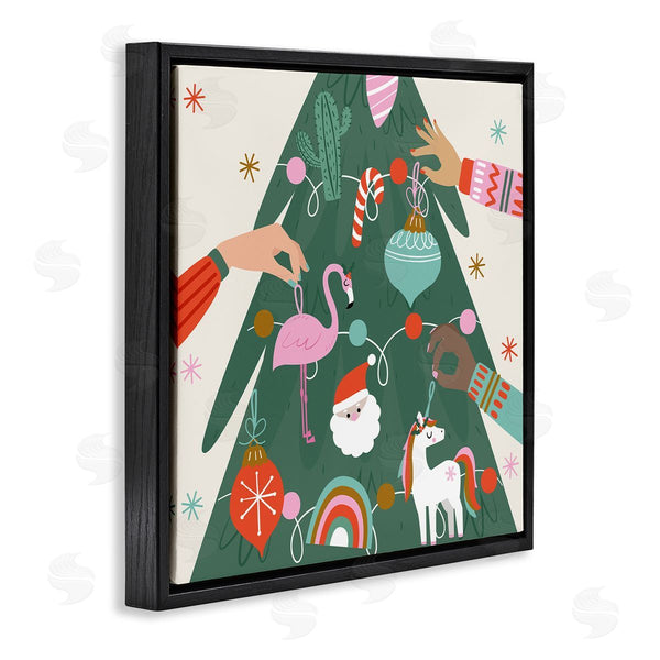 Stupell Industries Angela Nickeas | People Decorating Christmas Fir Tree Cheerful Ornaments Wall Art