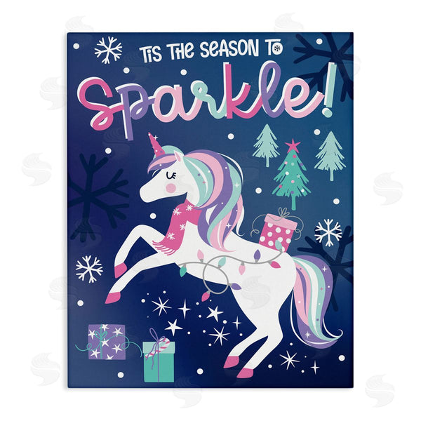 stupell industries Angela Nickeas | Season To Sparkle Whimsical Christmas Unicorn Snowflakes Wall Art