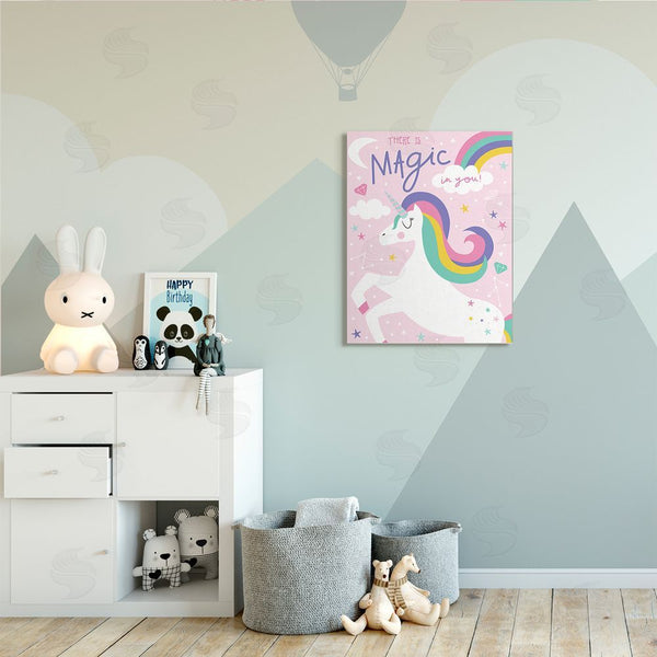Stupell Industries Angela Nickeas | There's Magic In You Phrase Pink Rainbow Unicorn Wall Art
