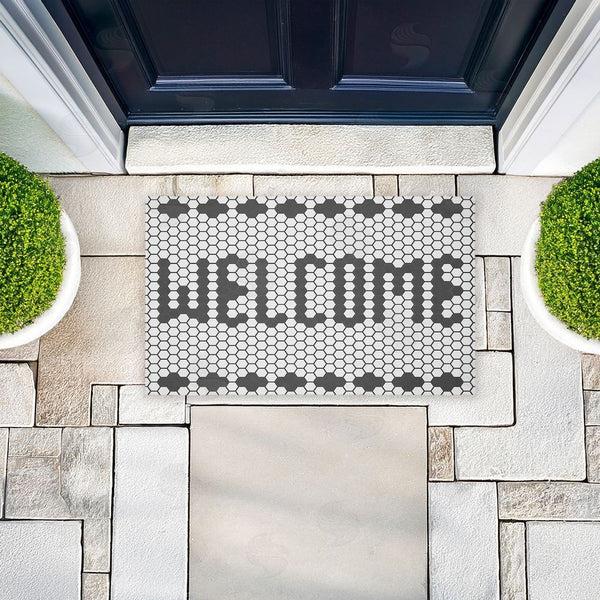 Stupell Industries Angela Nickeas | Welcome Hexagonal Faux Tile Non-Woven Door Mat