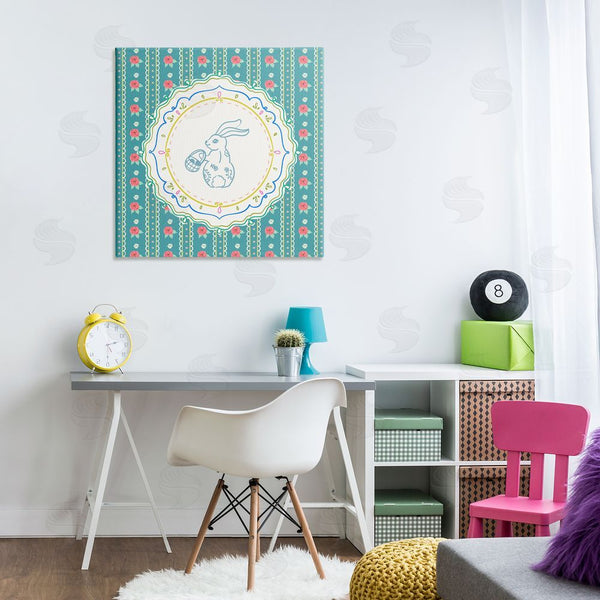 Stupell Industries Angela Steahling | Flower Stripes Pattern Bunny Wall Art