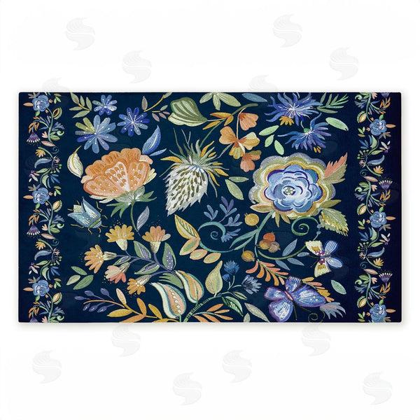 stupell industries Ani Del Sol | Painted Blue Floral on Black Non-Woven Door Mat