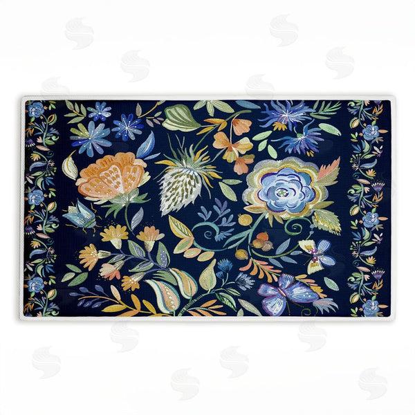 stupell industries Ani Del Sol | Painted Blue Floral on Black Plush Bath Mat